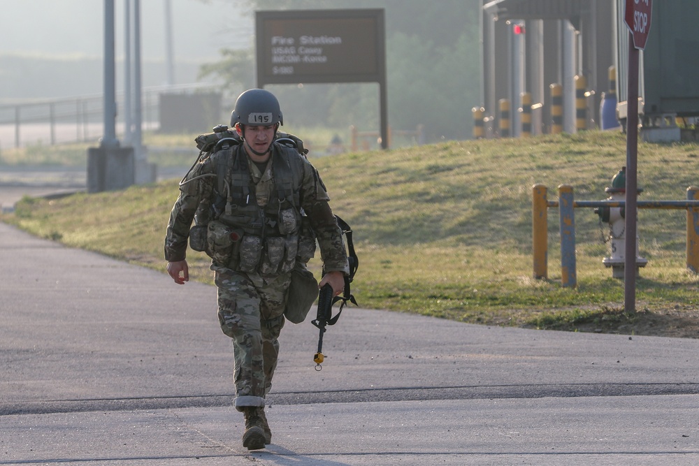 Candidate finishes Expert Field Medical Badge ruck march