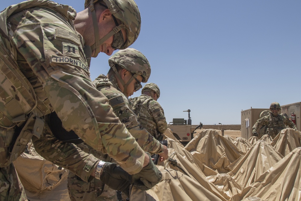 Task Force Spartan Soldiers perform an Emergency Deployment Readiness Exercise (EDRE)