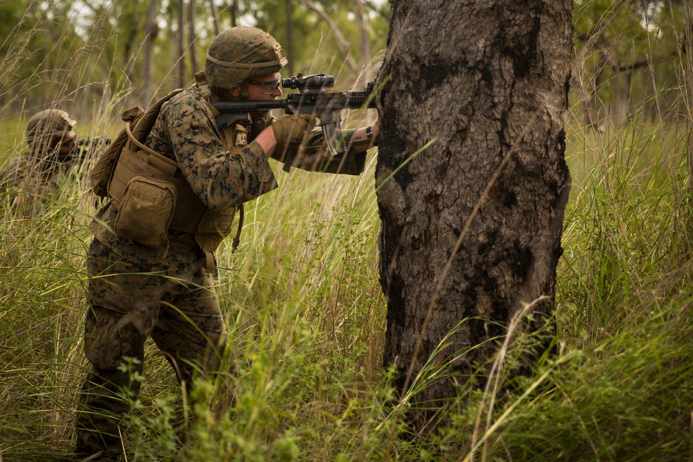 U.S. Marines conduct a platoon attack