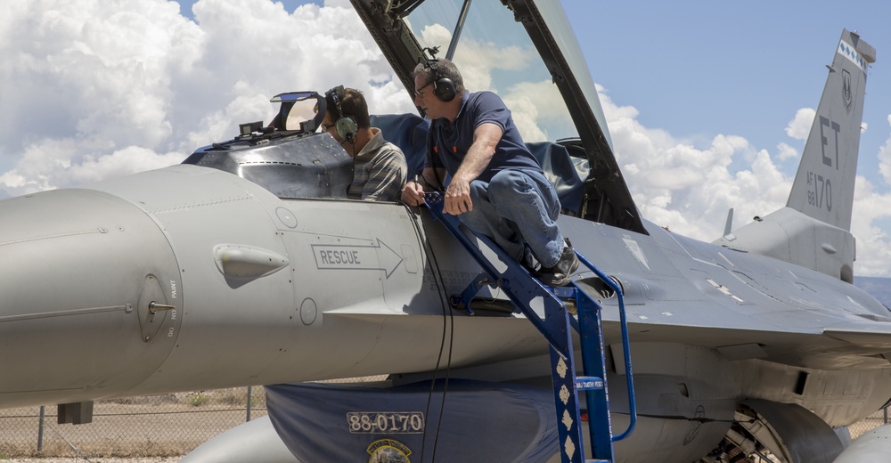 Preflight inspection of an F-16