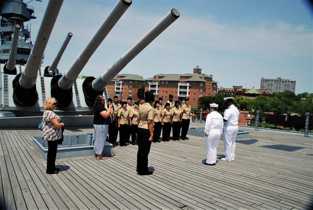 Re-enlistment ceremony aboard a battleship