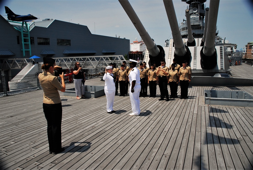 Re-enlistment ceremony aboard a Battleship