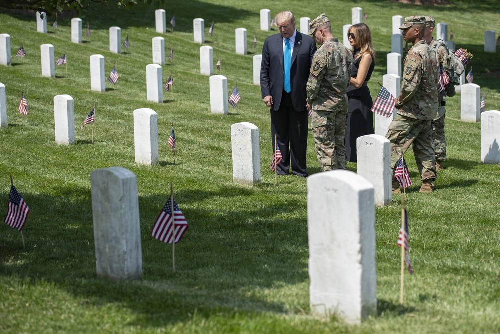 President Donald Trump and First Lady Melania Trump Visit Arlington National Cemetery During Flags-In