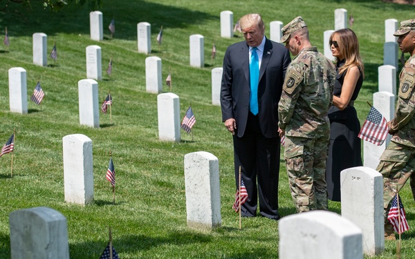 President Donald Trump and First Lady Melania Trump Visit Arlington National Cemetery During Flags-In