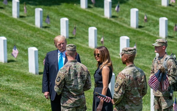 President Donald Trump and First Lady Melania Trump Visit Arlington National Cemetery During Flags-In