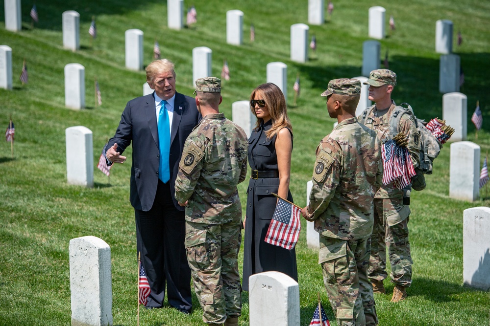 President Donald Trump and First Lady Melania Trump Visit Arlington National Cemetery During Flags-In