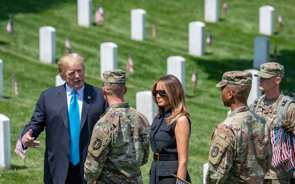 President Donald Trump and First Lady Melania Trump Visit Arlington National Cemetery During Flags-In