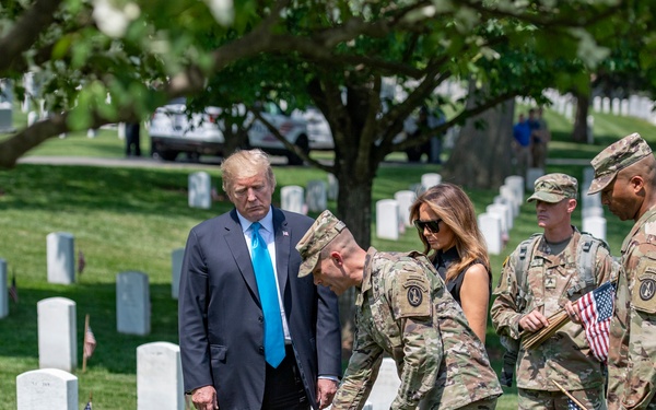 President Donald Trump and First Lady Melania Trump Visit Arlington National Cemetery During Flags-In