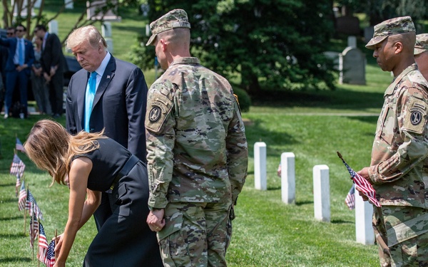 President Donald Trump and First Lady Melania Trump Visit Arlington National Cemetery During Flags-In