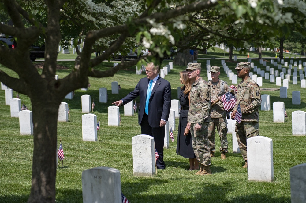 President Donald Trump and First Lady Melania Trump Visit Arlington National Cemetery During Flags-In