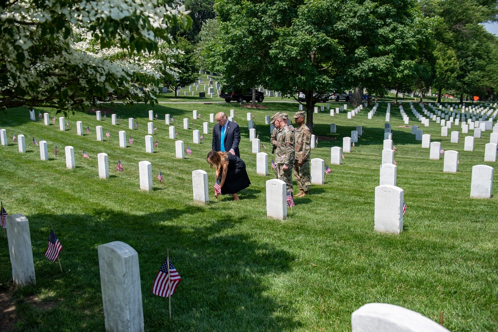 President Donald Trump and First Lady Melania Trump Visit Arlington National Cemetery During Flags-In