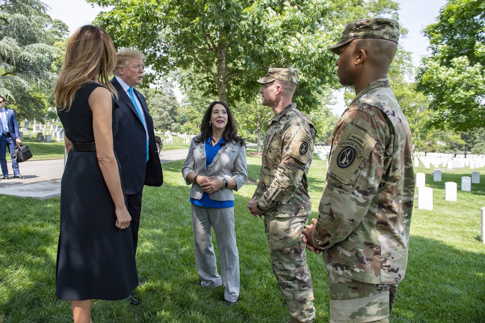 President Donald Trump and First Lady Melania Trump Visit Arlington National Cemetery During Flags-In