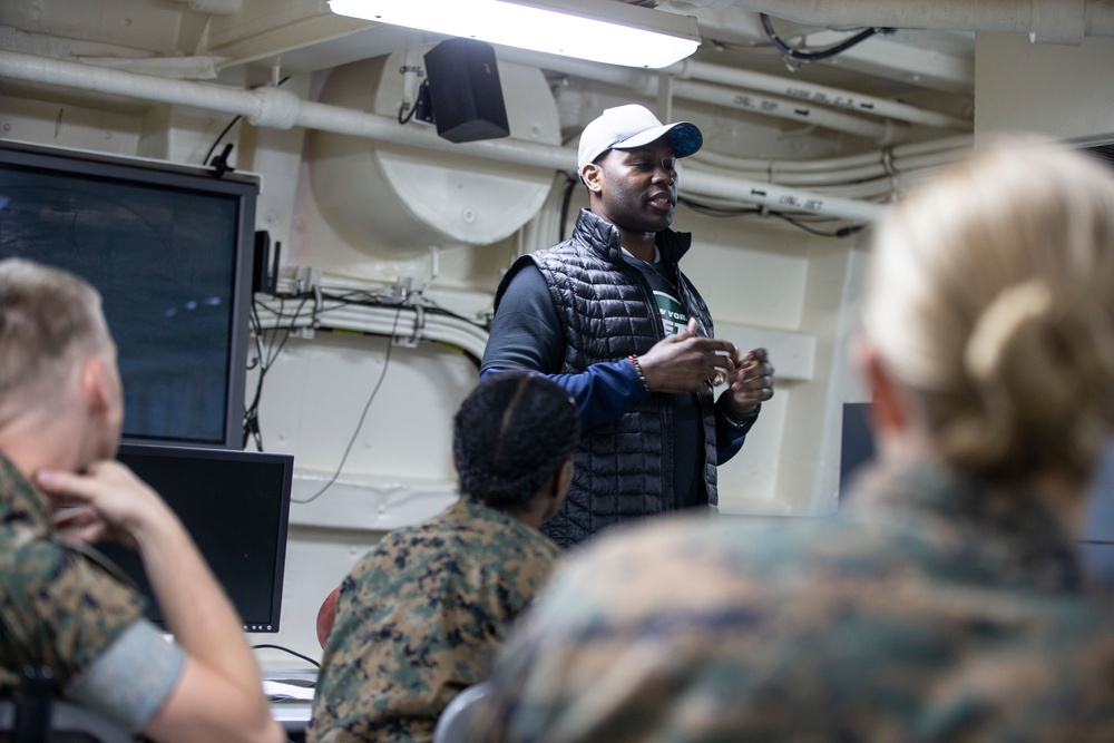 SPMAGTF-FWNY Marines and New York Jets Coach Chalk Talk