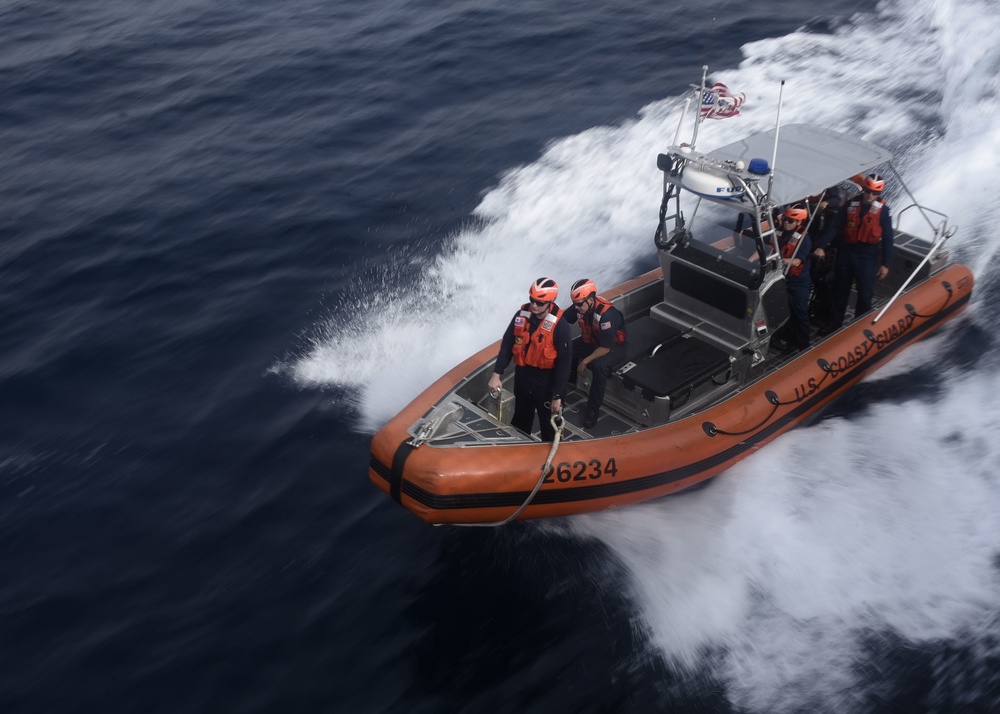 Coast Guard Cutter Thetis conducts small boat operations in Gulf of Guinea