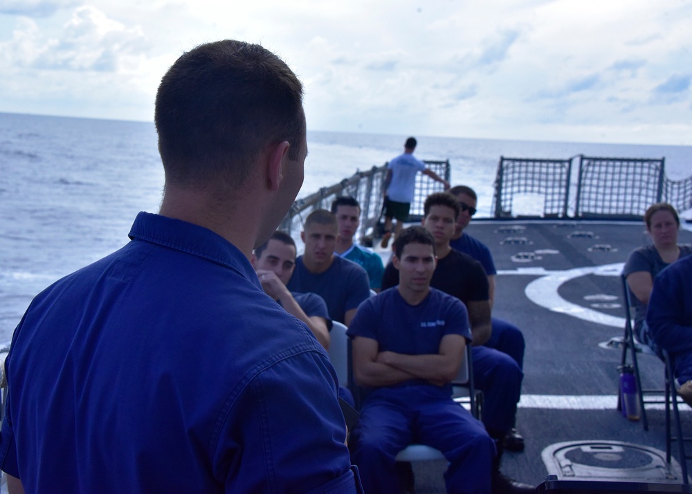 Coast Guard Cutter Thetis conducts divine services in the Mid-Atlantic Ocean