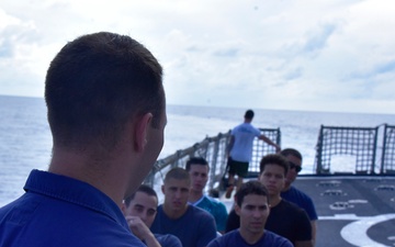 Coast Guard Cutter Thetis conducts divine services in the Mid-Atlantic Ocean