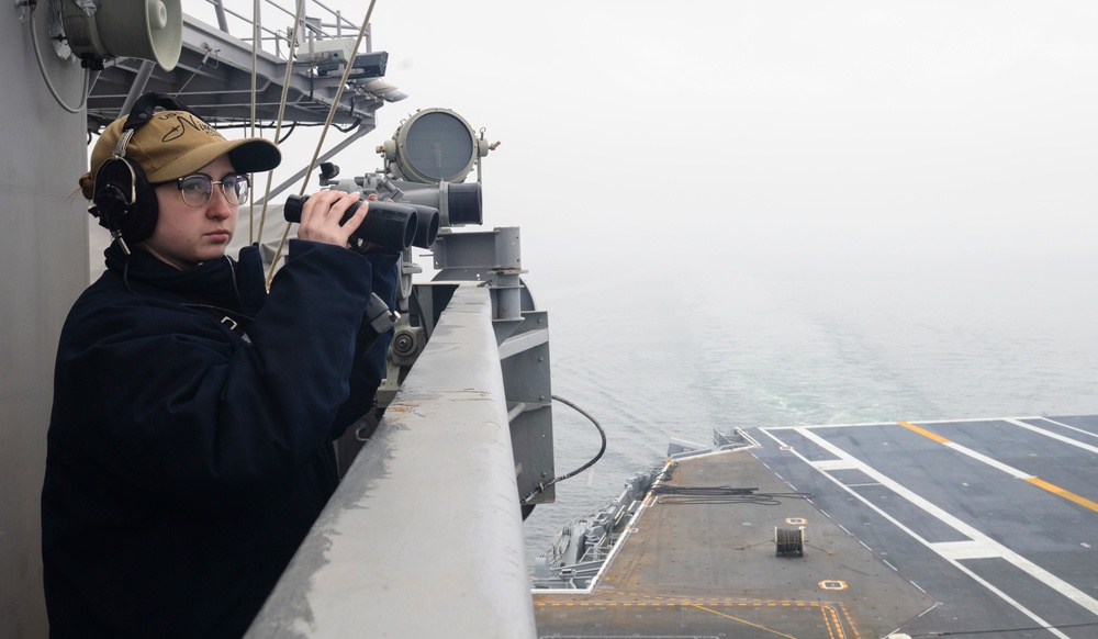 Nimitz Sailor Stands Lookout Watch