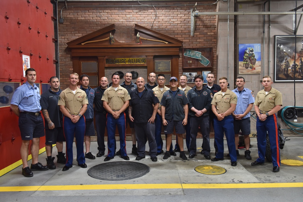 U.S Marines Share A Meal With New York Firefighters