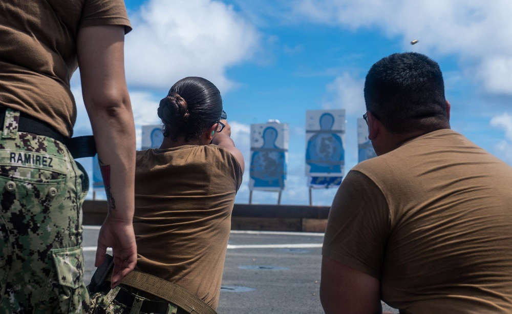 USS Harpers Ferry Conducts Gun Shoot