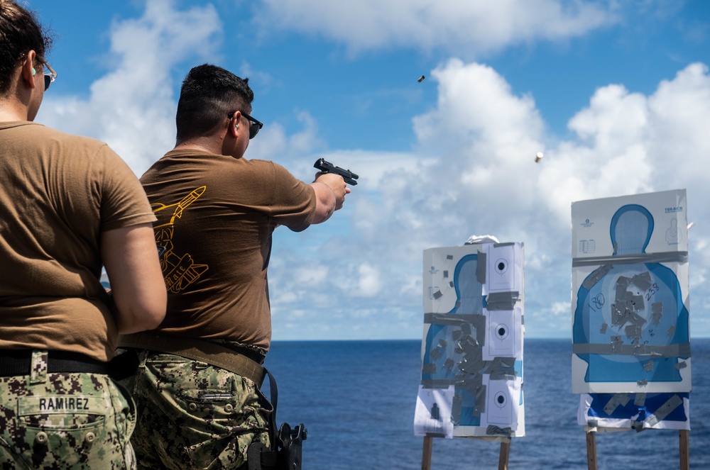 USS Harpers Ferry Conducts Gun Shoot