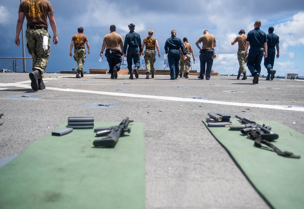 USS Harpers Ferry Conducts Gun Shoot