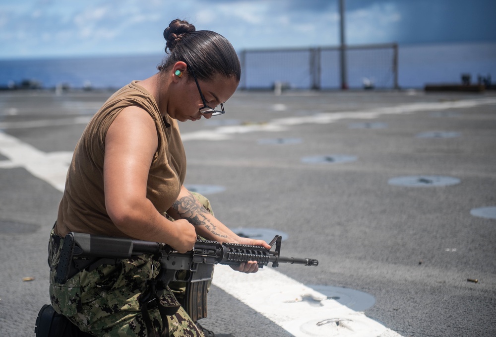 USS Harpers Ferry Conducts Gun Shoot