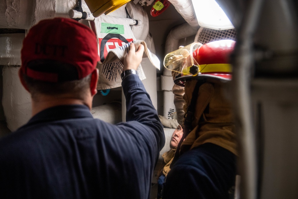 USS Harpers Ferry Conducts General Quarters Training Evolution