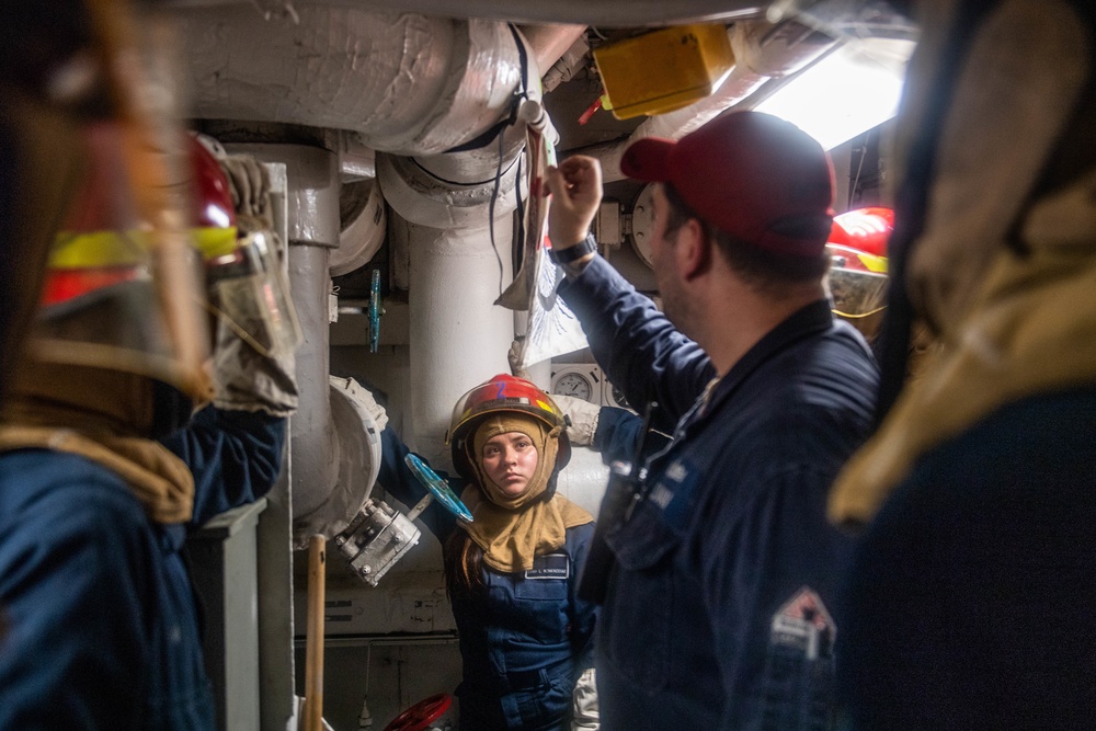 USS Harpers Ferry Conducts General Quarters Training Evolution