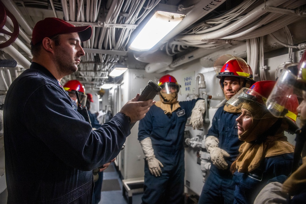 USS Harpers Ferry Conducts General Quarters Training Evolution