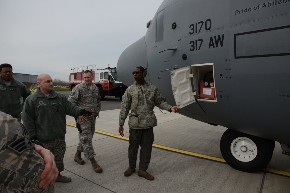 424th Air Base Squadron emergency situation exercise in C 130J Super Hercules Aircraft