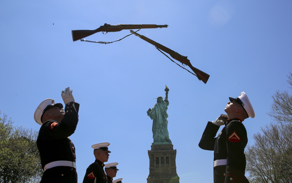 Marines perform at the Statue of Liberty