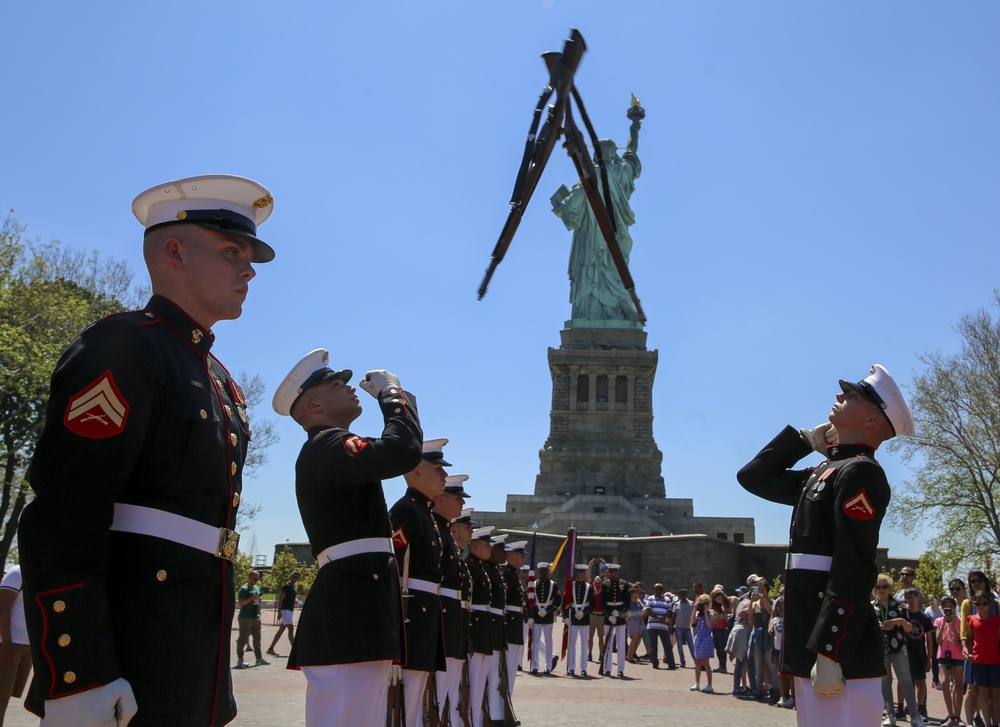 Marines perform at the Statue of Liberty