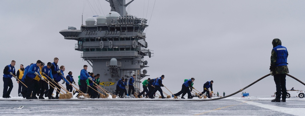 Nimitz Sailors Scrub The Flight Deck