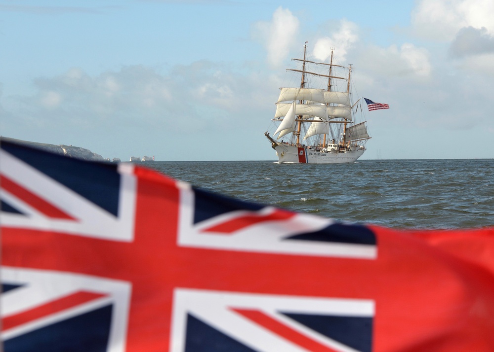 Coast Guard Tall Ship Eagle sails through the Solent