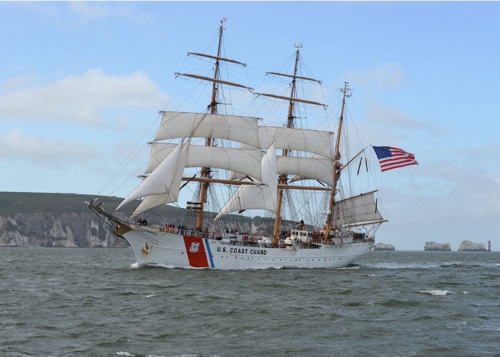 Coast Guard Tall Ship Eagle sails through the Solent