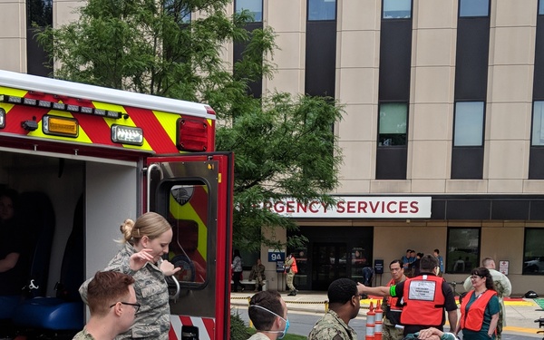 Ambulance off-load during an exercise at Walter Reed National Military Medical Center