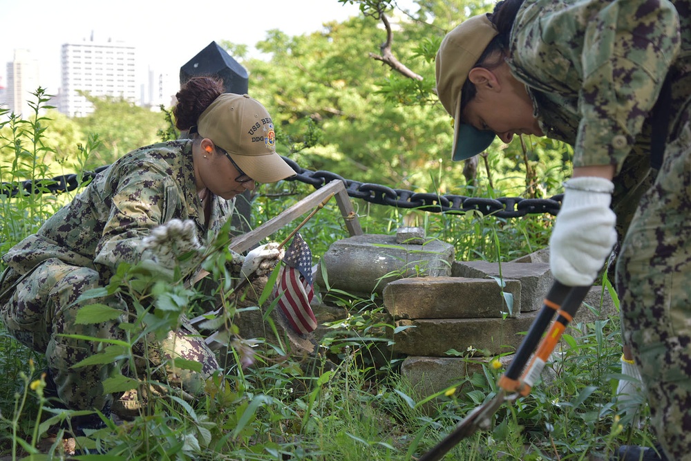 Japan-based Sailors Clean-up Yokohama Foreign Cemetery