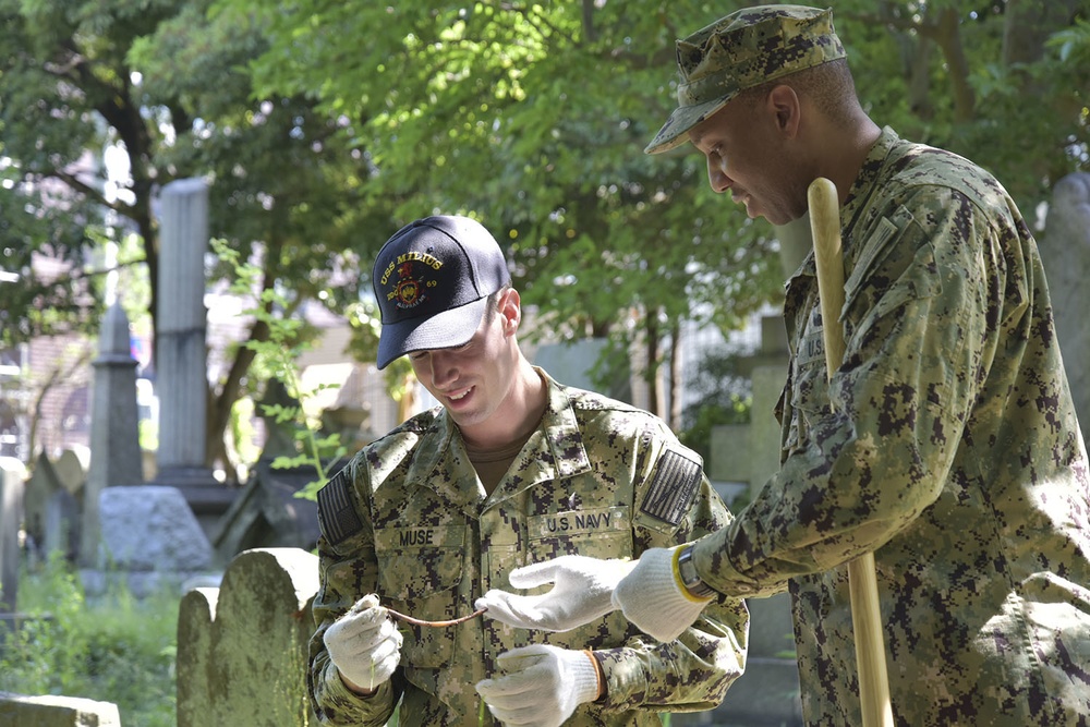 Japan-based Sailors Clean-up Yokohama Foreign Cemetery