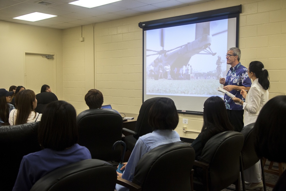 Okinawa University students learn about Marines, visit historical display on Camp Kinser