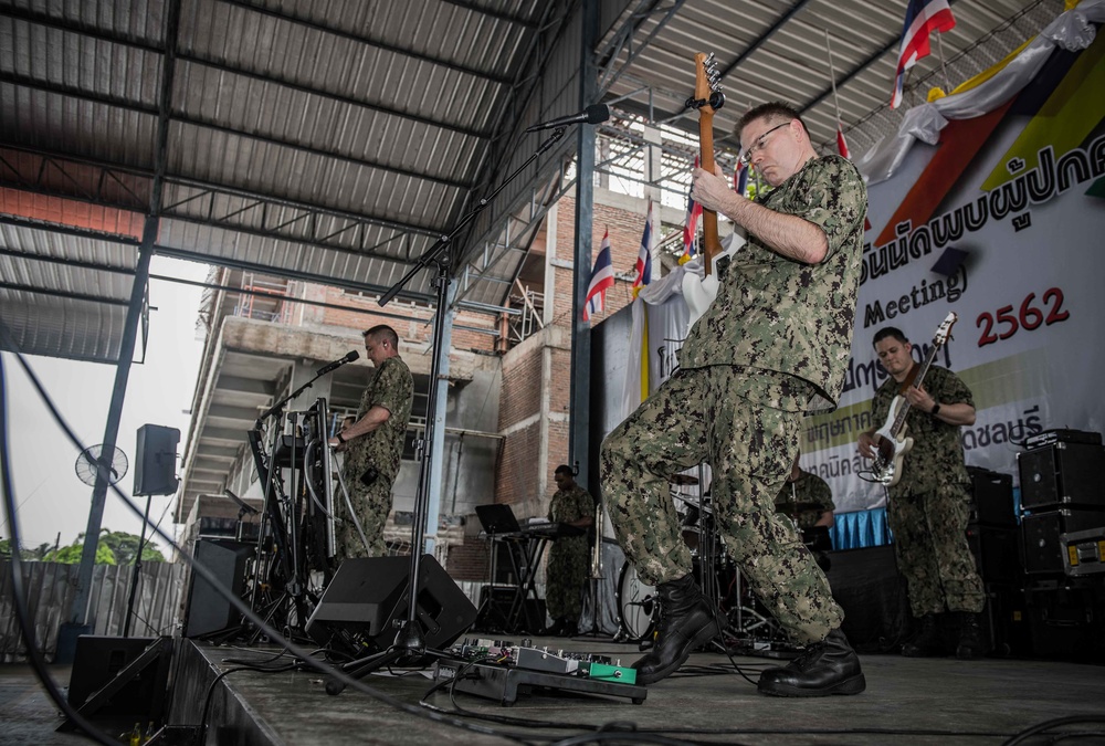 U.S. 7th Fleet Band perform for students during COMREL in Pattaya, Thailand
