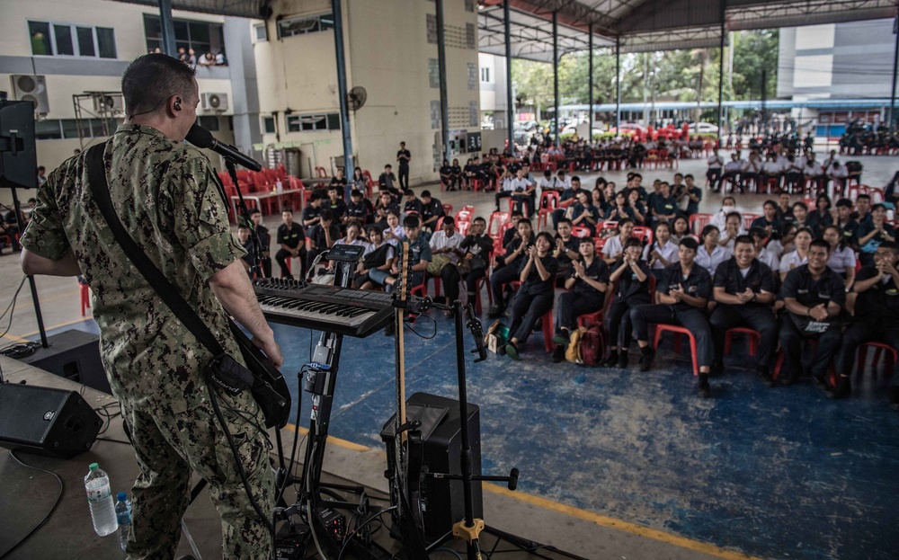 U.S. 7th Fleet Band perform for students during COMREL in Pattaya, Thailand