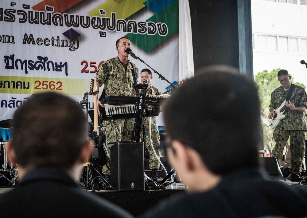 U.S. 7th Fleet Band perform for students during COMREL in Pattaya, Thailand