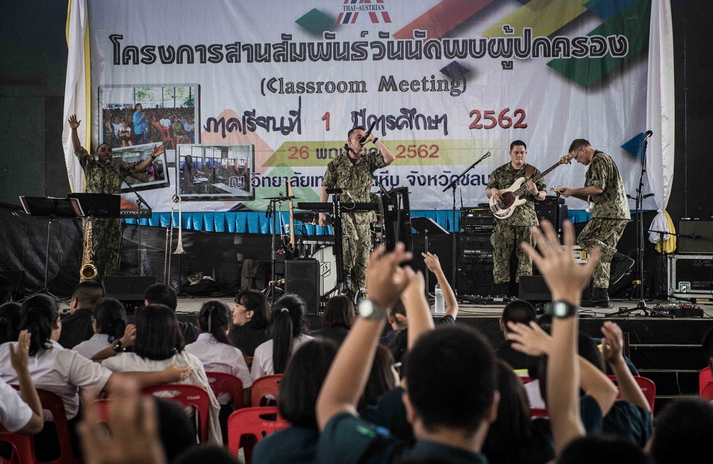 U.S. 7th Fleet Band perform for students during COMREL in Pattaya, Thailand