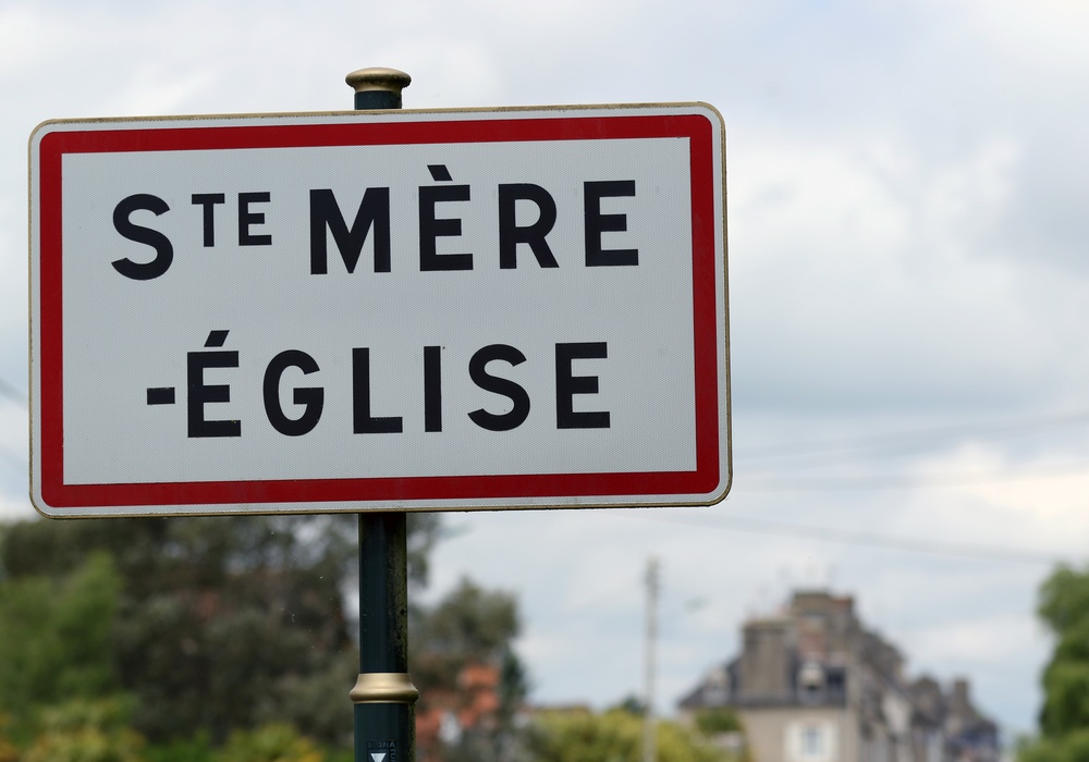 The town sign for Ste Mere Eglise