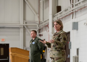 Chief Master Sgt. Kathleen McCool engages with new team at Whiteman AFB