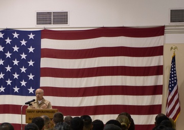 Rear Adm. Bipes speaks to service members