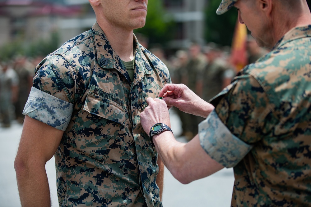 Staff Sgt. Chase C. Hunter McGroty-Hunter awarded Navy and Marine Corps Commendation Medal