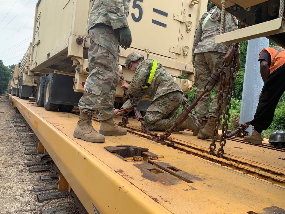 South Carolina National Guard Soldiers prepare vehicles for movement to National Training Center