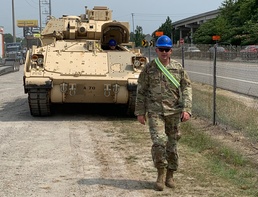 South Carolina National Guard Soldiers prepare vehicles for movement to National Training Center