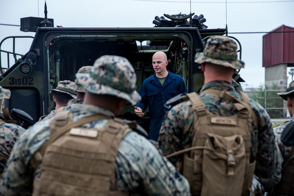 U.S. Marines with 3rd AABN and 2/4 complete a simulated mechanized company operation